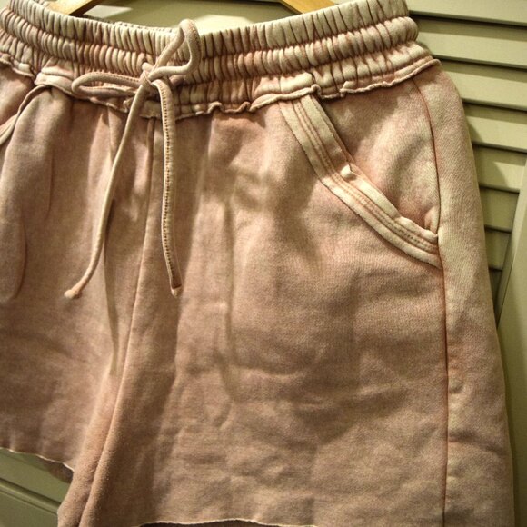 Zenana Sweat Shorts Tan Fleece Lounge Drawstring High Waist Pockets – Size L - Picture 5 of 7